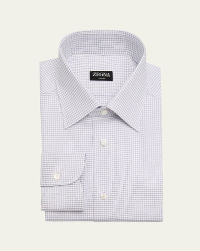 ZEGNA Men's Trofeo Cotton Micro-Check Point Collar Dress Shirt