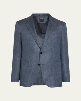 ZEGNA Men's Wool and Cotton Chevron Single-Breasted Sport Coat