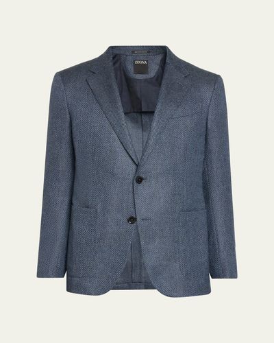 ZEGNA Men's Wool and Cotton Chevron Single-Breasted Sport Coat