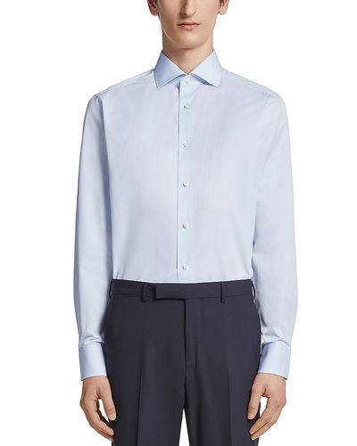 Zegna Zegna Centoventimila Cotton Micro Striped Regular Fit Dress Shirt