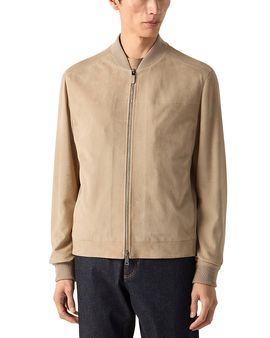 Zegna Zegna Regular Fit Suede Leather Bomber Jacket