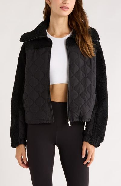 Zella Zella Faux Shearling & Quilted Nylon Hybrid Jacket