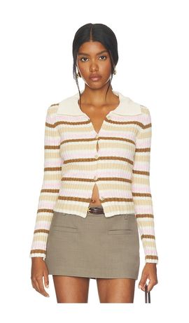 Zemeta Zemeta Pink Maple Stripe Knit Cardigan