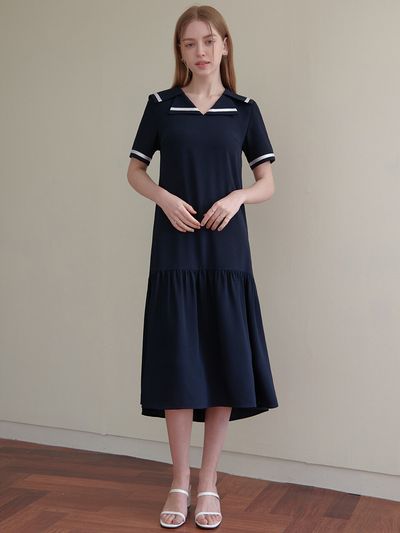 ZEROSTREET Double Collar Sailor Dress (Navy)