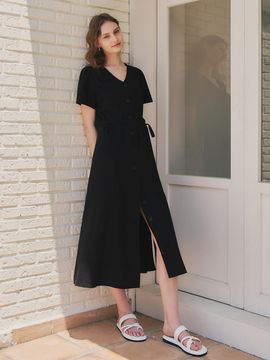 ZEROSTREET Elegant Linen Dress / Black