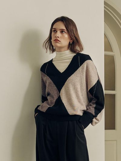 ZEROSTREET [Exclusive] [Le Zero] Cashmere Argyle Sweater / Bl