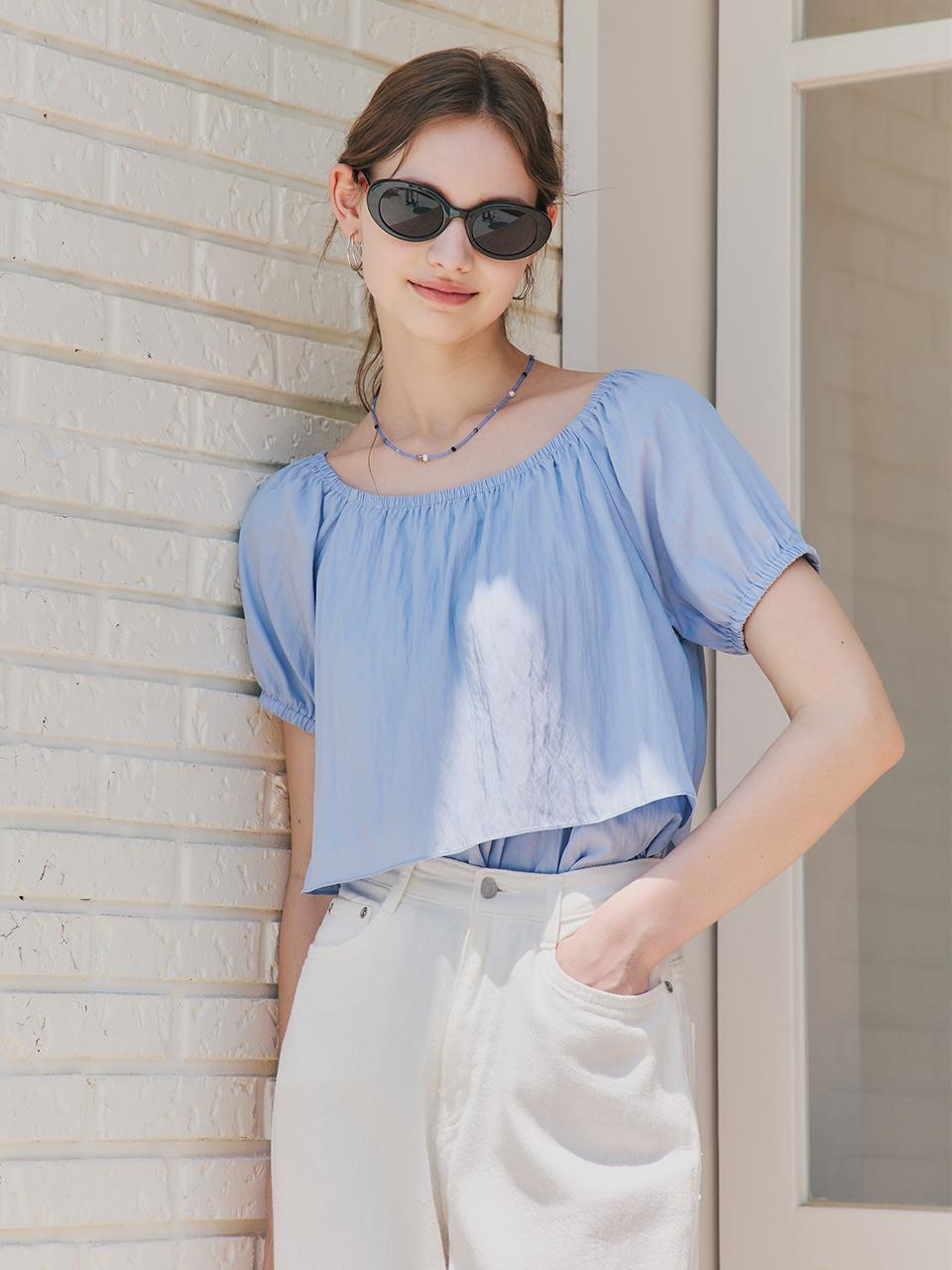 ZEROSTREET Pretty Shirring Blouse / Blue