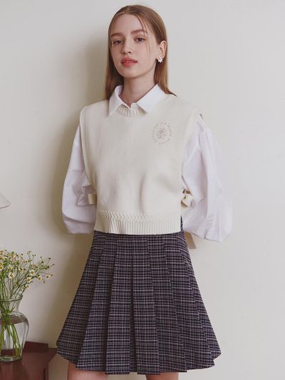 ZEROSTREET Standard Check Pleated Skirt / Dark Navy