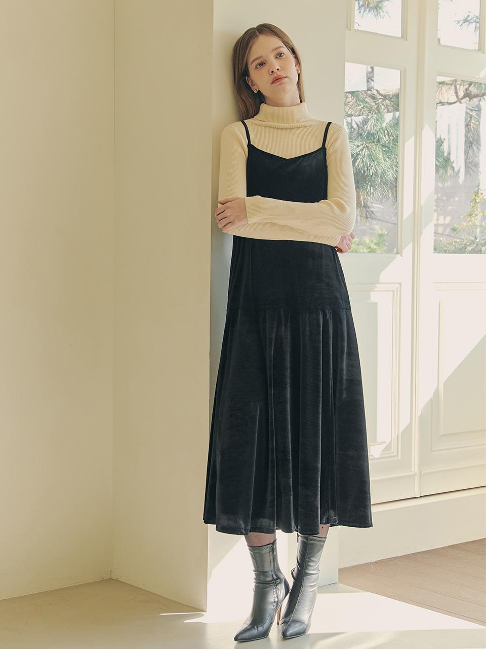 ZEROSTREET Velvet Flare A-line Dress [Black]