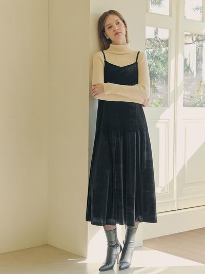 ZEROSTREET Velvet Flare A-line Dress [Black]