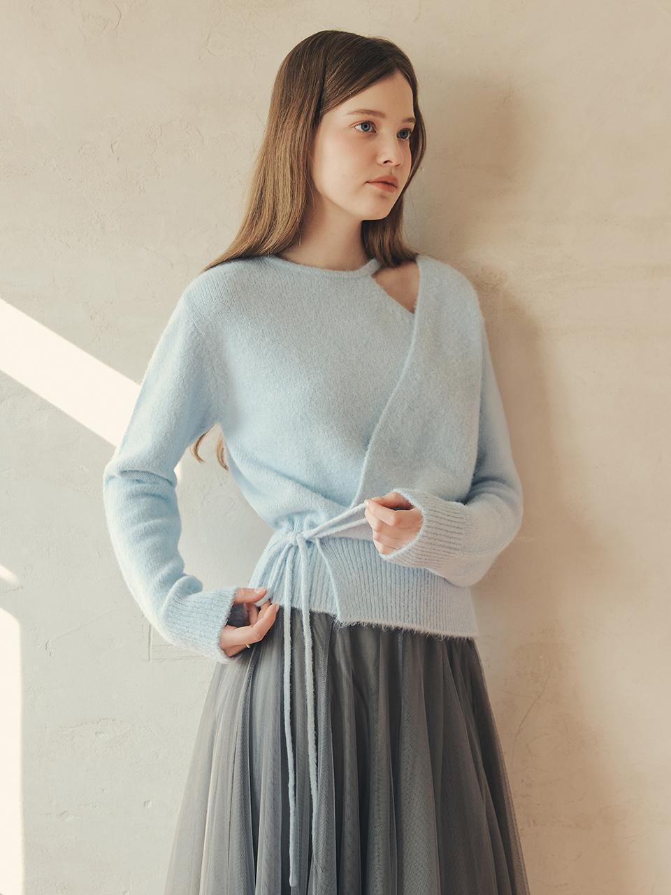 ZEROSTREET Wool Blend Cut-Out Wrap Sweater [Blue]