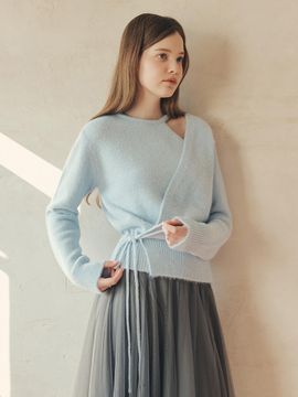 ZEROSTREET Wool Blend Cut-Out Wrap Sweater [Blue]