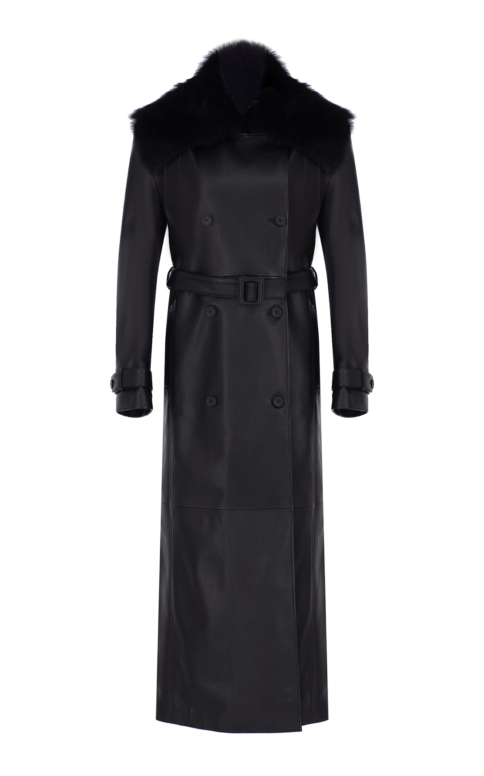 Zeynep Arçay Zeynep Arçay ShearlingTrimmed Leather Trenchcoat Black
