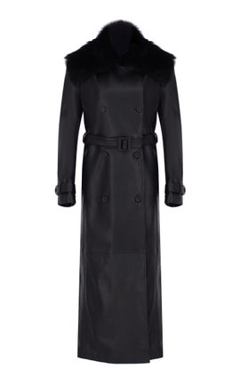 Zeynep Arçay Zeynep Arçay ShearlingTrimmed Leather Trenchcoat Black