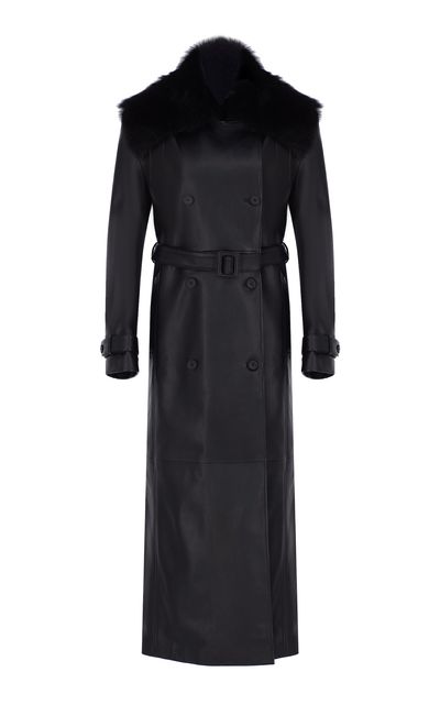 Zeynep Arçay Zeynep Arçay ShearlingTrimmed Leather Trenchcoat Black