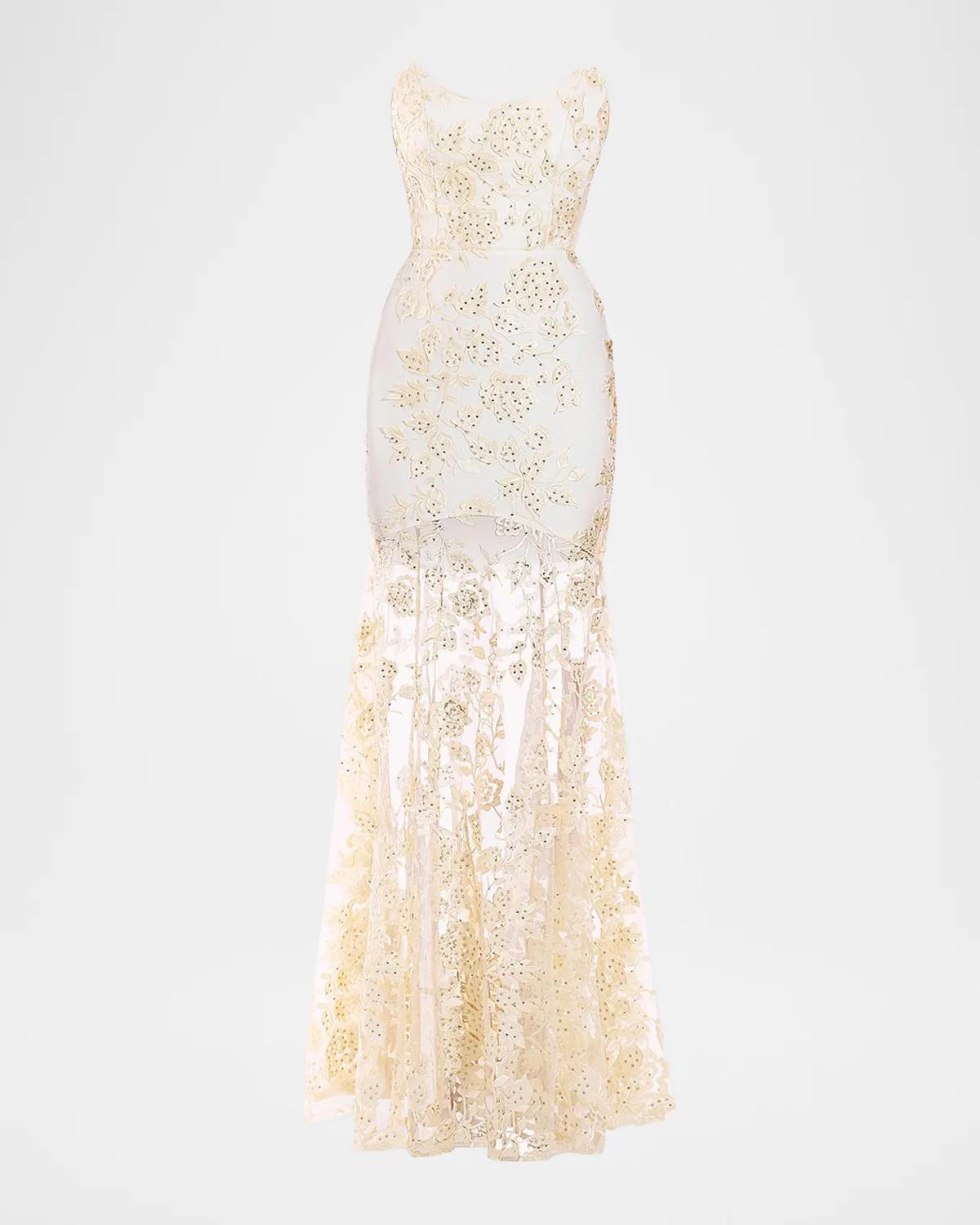 ZHIVAGO The Voice Returns Embroidered Strapless Gown