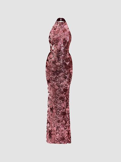 ZHIVAGO Women's No More Songs Sequined Halter Column Gown