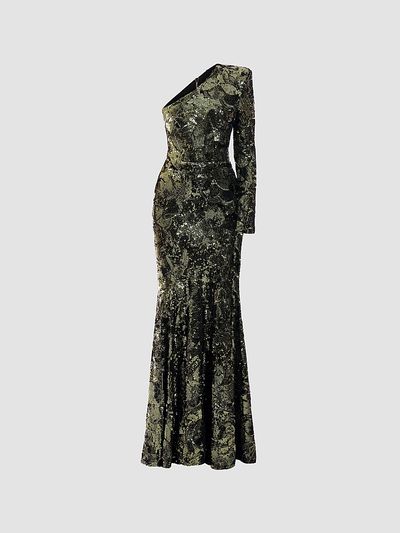 ZHIVAGO Women's This Is Not Her Sequined One-Shoulder Mermaid Gown