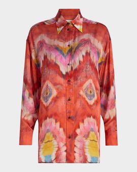 Zimmermann Alchemy Tie-Dye Silk Satin Shirt