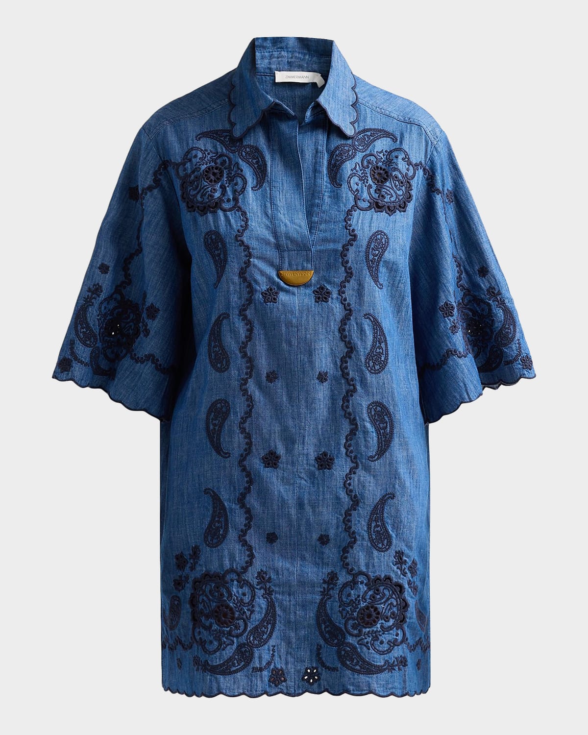 Zimmermann Aster Embroidered Denim Mini Dress