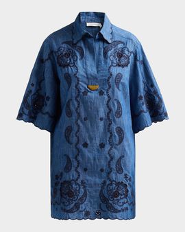 Zimmermann Aster Embroidered Denim Mini Dress