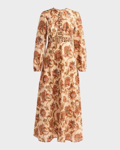 Zimmermann Aster Floral Linen Knot Detail Maxi Dress
