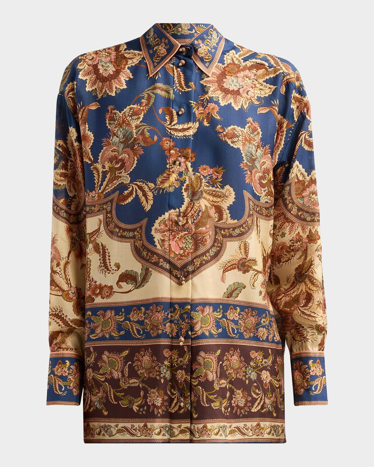 Zimmermann Aster Floral Longline Silk Shirt