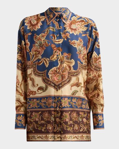 Zimmermann Aster Floral Longline Silk Shirt