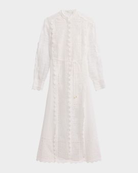 Zimmermann Aster Lace Panel Embroidered Midi Dress