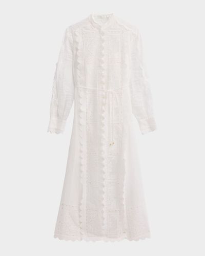 Zimmermann Aster Lace Panel Embroidered Midi Dress
