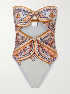 ZIMMERMANN Aster strapless knot-detailed cut-out printed swimsuit