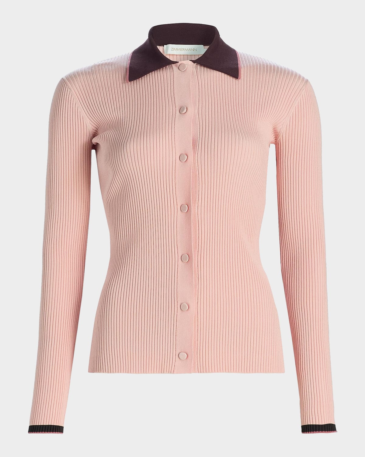 Zimmermann Cutaway Collar Rib-Knit Cardigan