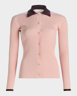 Zimmermann Cutaway Collar Rib-Knit Cardigan