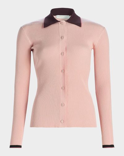 Zimmermann Cutaway Collar Rib-Knit Cardigan