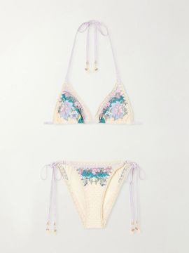 ZIMMERMANN Floral-print crochet-trimmed bikini top