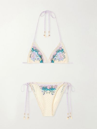 ZIMMERMANN Floral-print crochet-trimmed bikini top