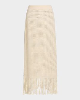 Zimmermann Indra Crochet Cotton Fringe Midi Skirt