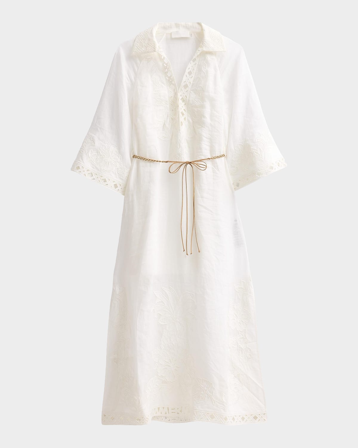Zimmermann Indra Embroidered Belted Midi Dress
