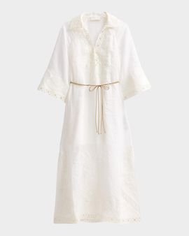Zimmermann Indra Embroidered Belted Midi Dress