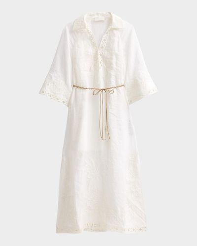 Zimmermann Indra Embroidered Belted Midi Dress