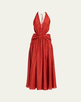 knee length dresses for ladies Zimmermann Natura Halter Neck Midi Dress