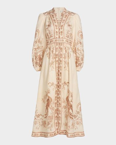 Zimmermann Indra Plunge Linen Midi Dress