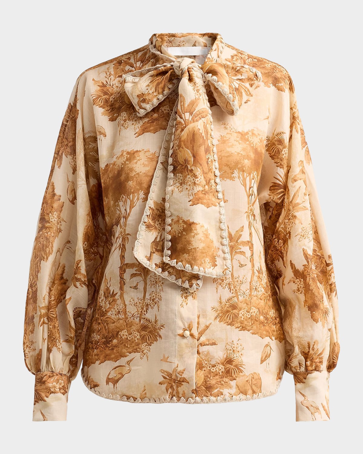 Zimmermann Indra Printed Tieneck Blouse