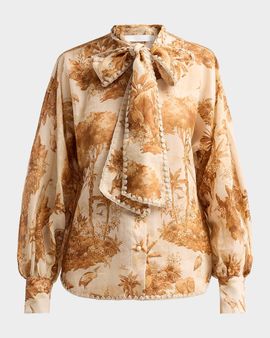 Zimmermann Indra Printed Tieneck Blouse