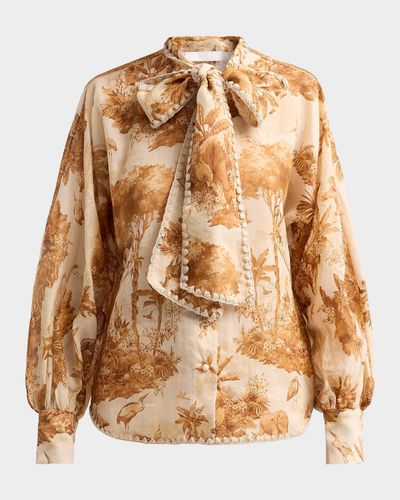 Zimmermann Indra Printed Tieneck Blouse