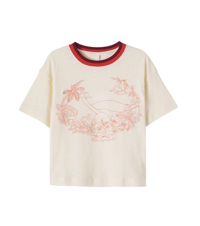 Zimmermann Kids Zimmermann Kids Mahon embroidered linen and cotton T-shirt