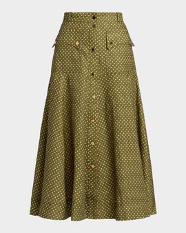 Zimmermann Luna Polka Dot Linen Cargo Midi Skirt