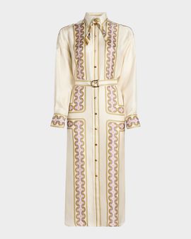 Zimmermann Luna Retro Print Silk Midi Shirtdress