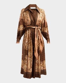 Zimmermann Luna Silk Tie-Waist Midi Shirtdress