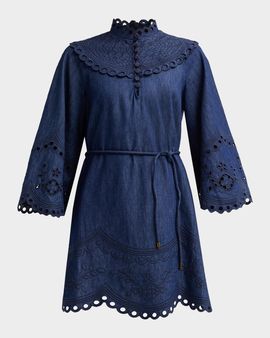 Zimmermann Mahon Broderie Denim Mini Dress